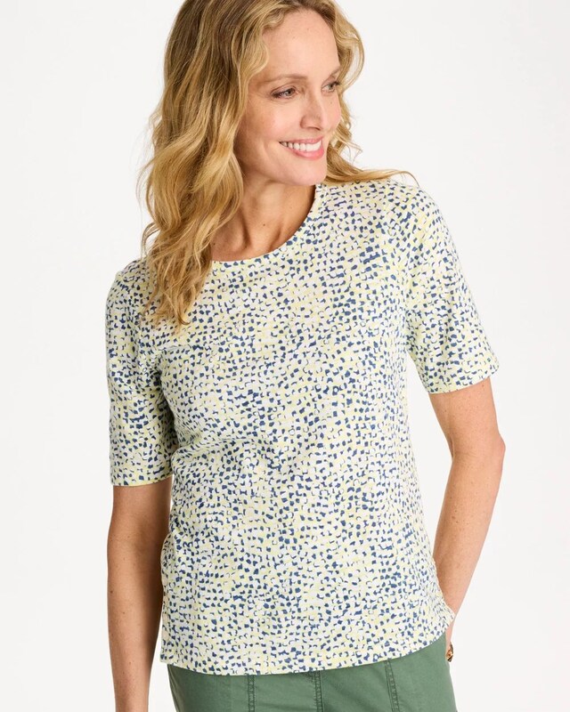 Printed Cotton Slub Elbow-Sleeve Tee - image 1